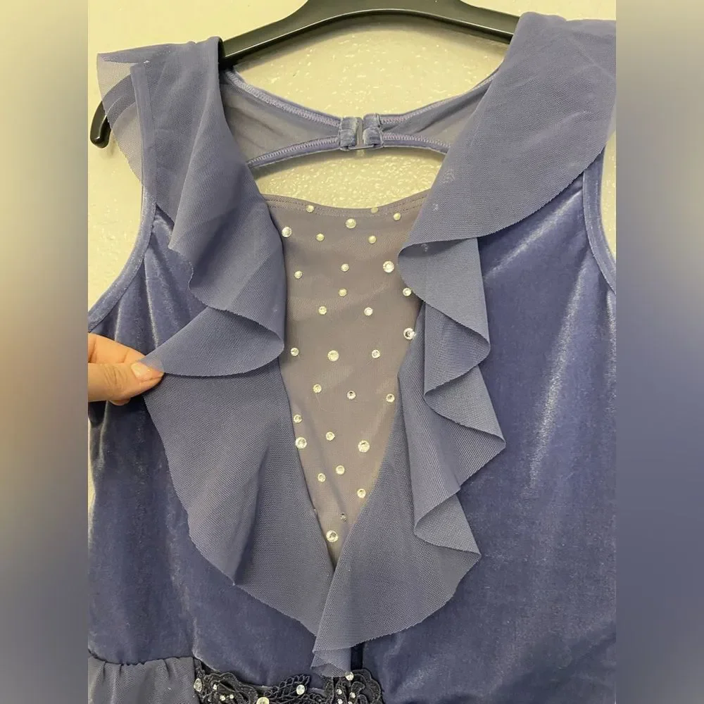 WEISSMAN solo Dance Costume Ruffle blue Velvet lyrical dress V12278 MA adult